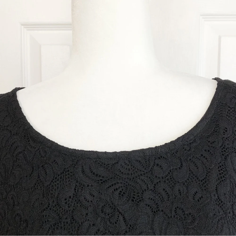 Roaman's Elegant Black Lace Sheer 3/4 Sleeve Scalloped Blouse Top 18/20